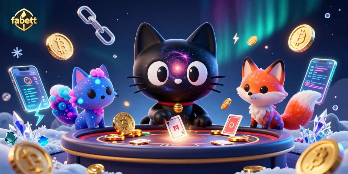 Engage with fabett's vibrant cosmic casino, showcasing fun characters and crypto elements.