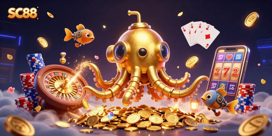 Experience the thrill of SC88 with captivating 3D casino adventures featuring golden kraken.