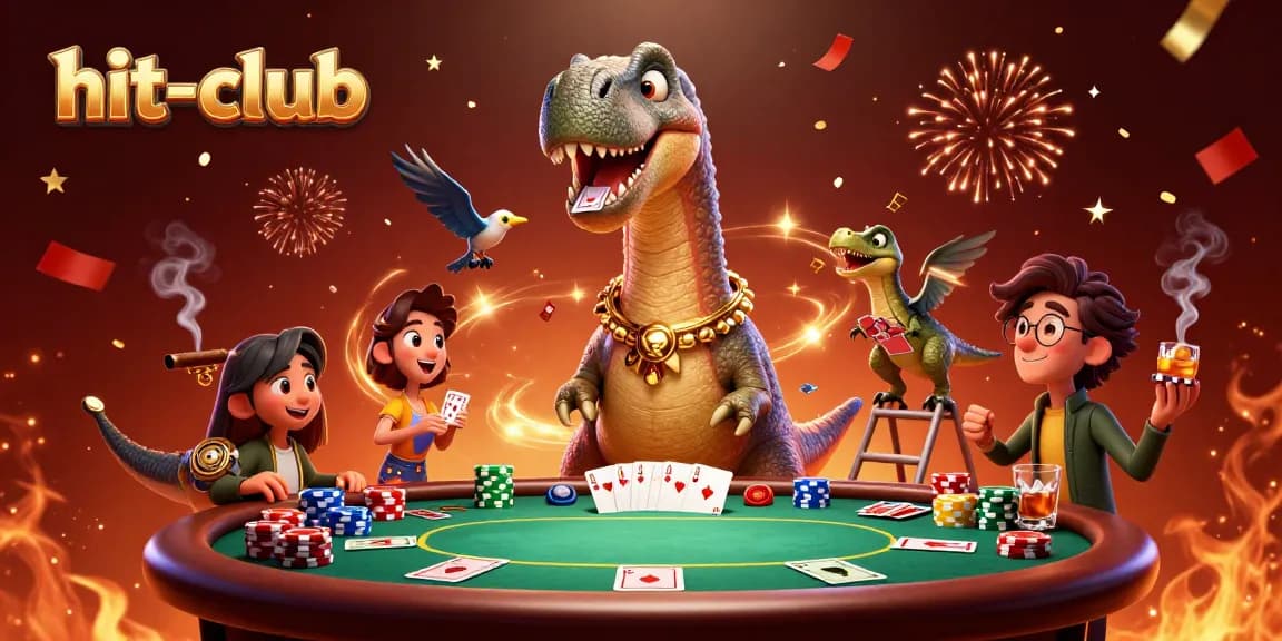 Experience the thrill of hit-club poker as the brontosaurus towers above the table, creating an unforgettable gaming scene.