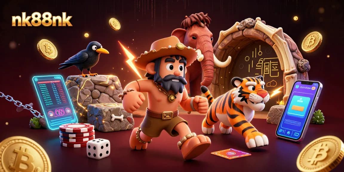 Experience thrilling games at nk88nk's prehistoric casino with colorful crypto elements.