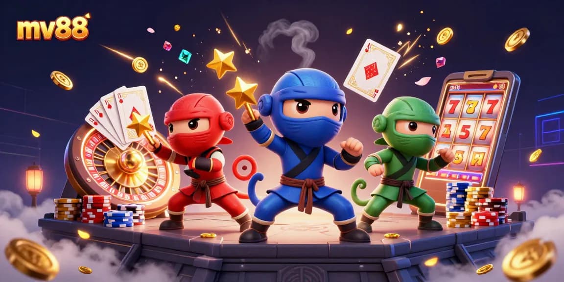 Experience thrilling gameplay with mv88 through vibrant casino elements and chameleon ninjas.