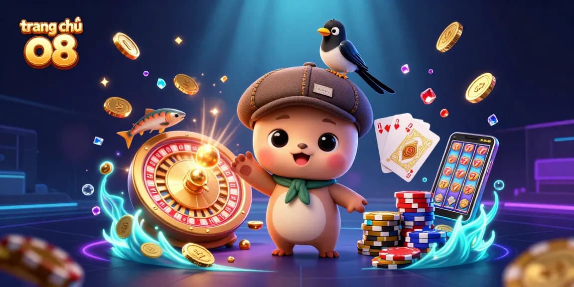 Spin and win at trang chủ o8 with baby Nessie and a magpie in this vibrant casino scene.