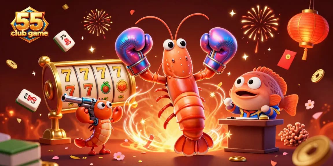 Experience thrilling action in the 55 club game with vibrant casino elements in a dynamic illustration.