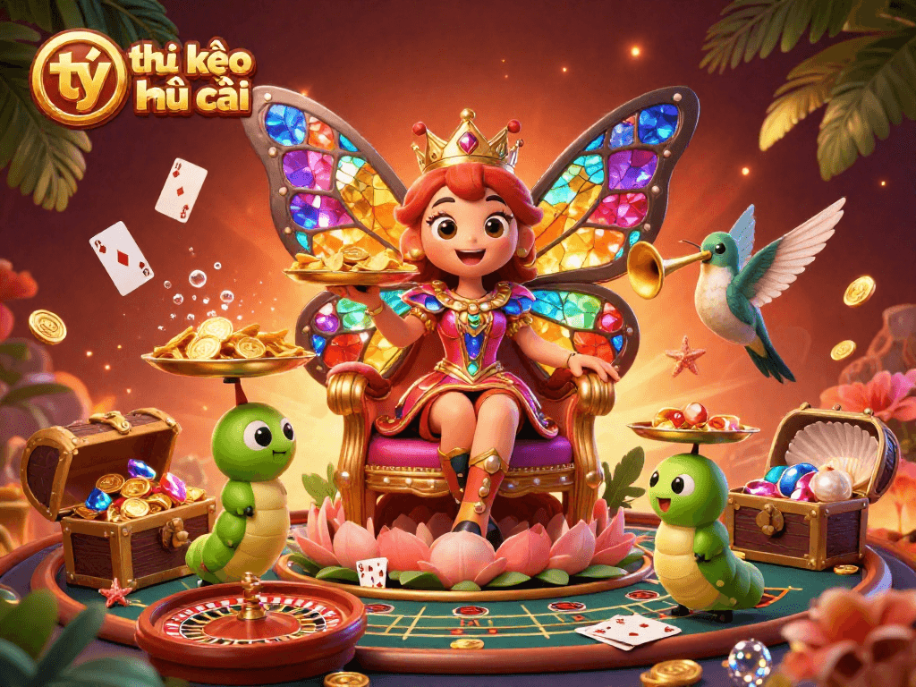 Engage with tỷ lệ kèo nhà cái through vibrant gaming elements in a detailed casino scene.