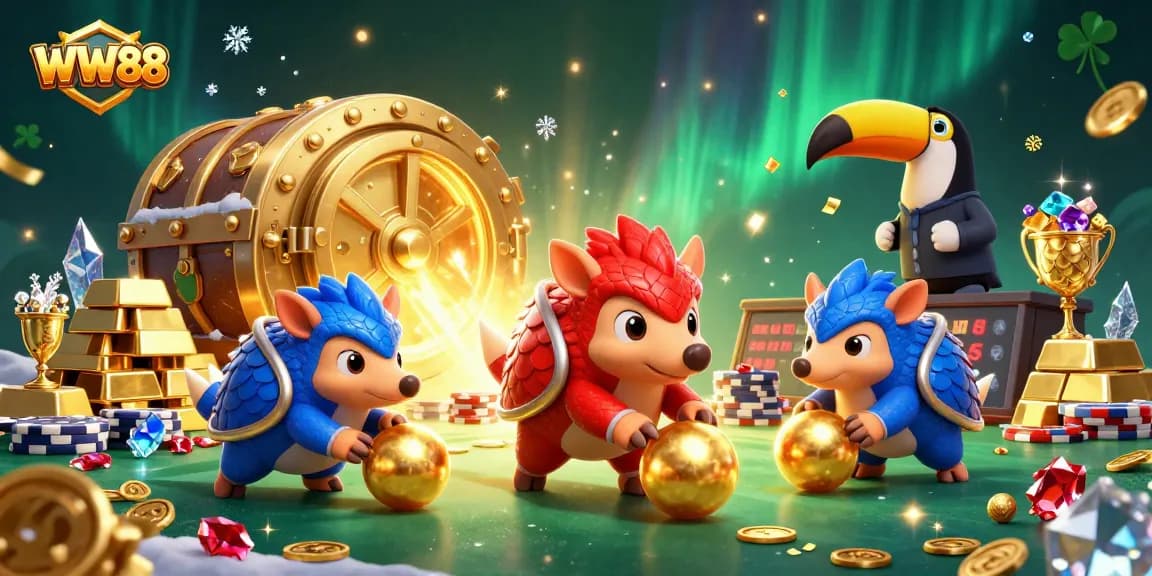 Experience thrilling action at WW88 as rival pangolins smash through poker chips laden with treasures.