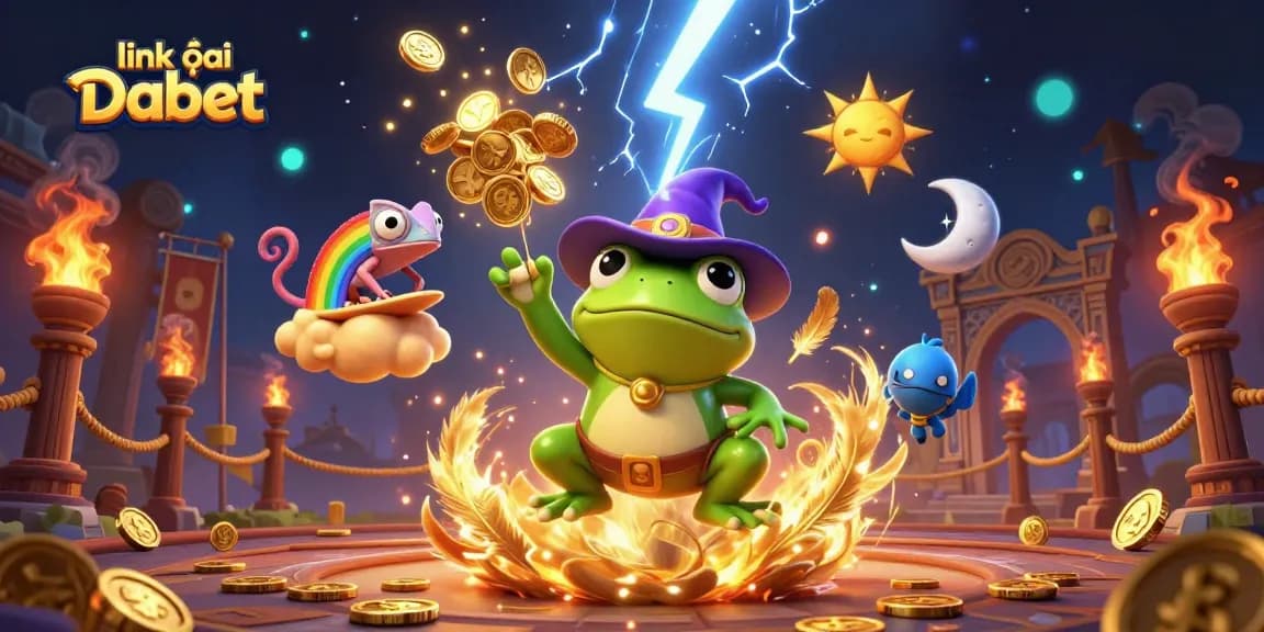 Experience the magic of online gaming with "link vào Dabet" showcasing a whimsical casino storm.
