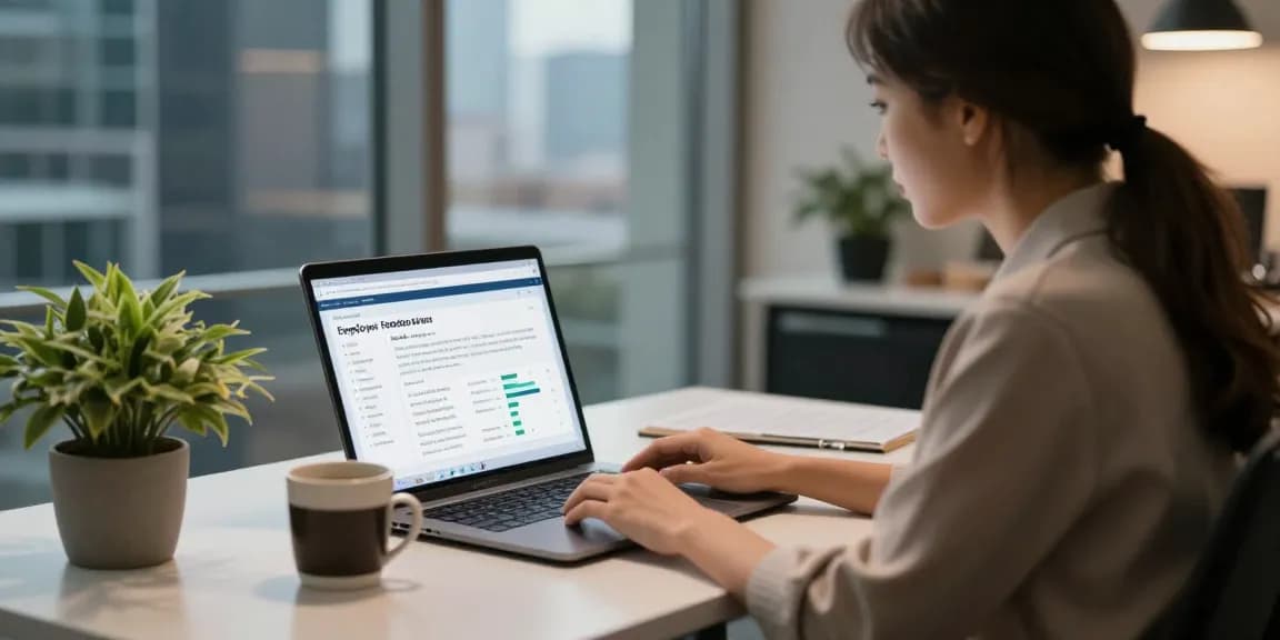 Bewertung von Chef-Ungerechtigkeit auf einer digitalen Plattform im modernen Büro.