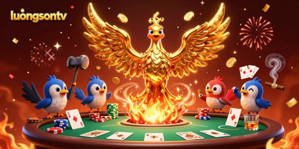 Experience thrilling gameplay with luongsontv as the golden phoenix and its assistants illuminate the poker scene.
