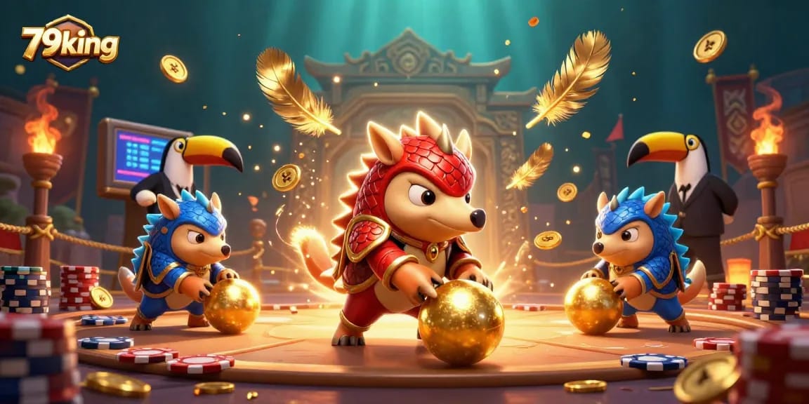 Spin and roll with 79king's pangolin rivals as they battle in a vibrant 3D casino world.