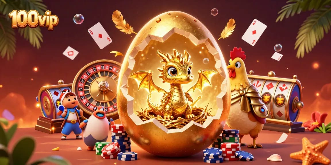 Experience exciting outcomes with 100vip's golden dragon and poker chips in a vibrant casino atmosphere.