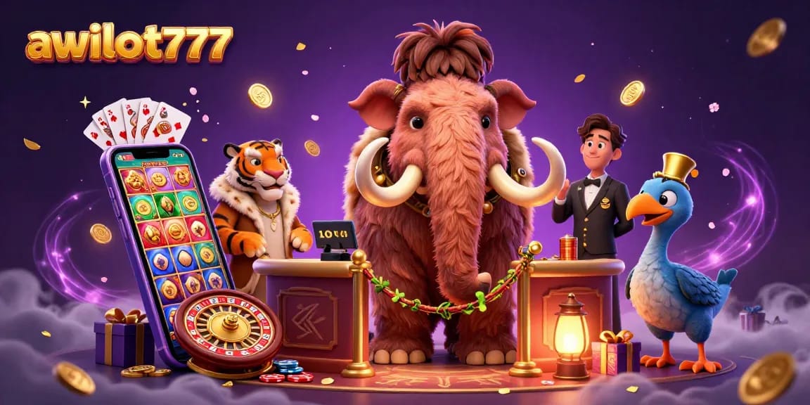 Win big at awslot777 with a vibrant casino scene featuring colorful slots and energetic characters.
