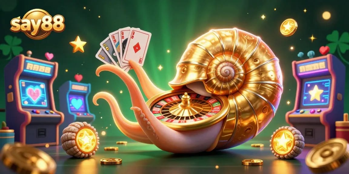 Experience winning strategies at say88 with a vibrant 3D casino scene featuring a giant nautilus.