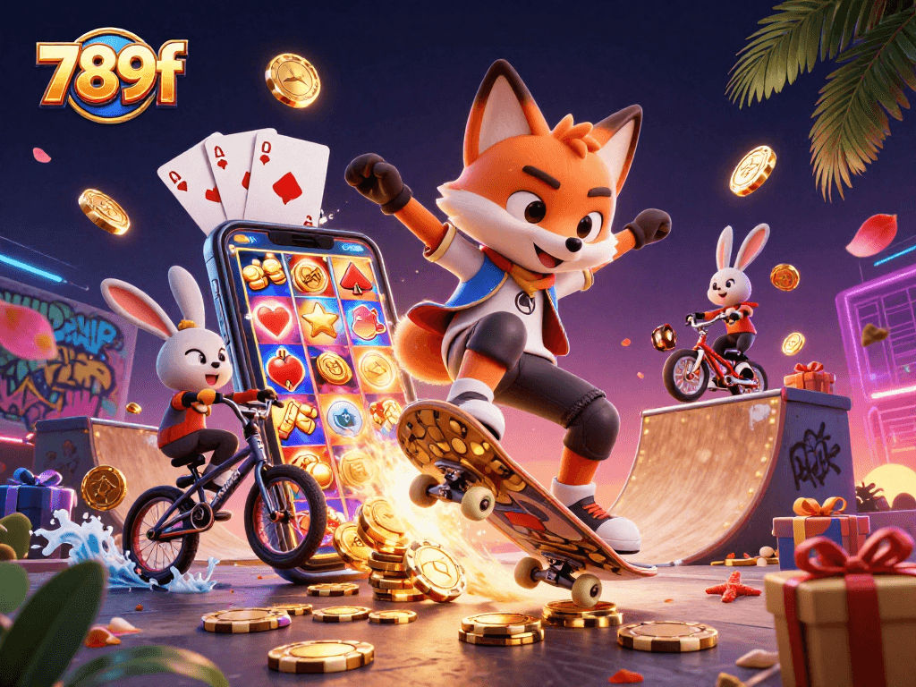 Experience thrilling casino action with 789f's vibrant characters and games in this dynamic scene.