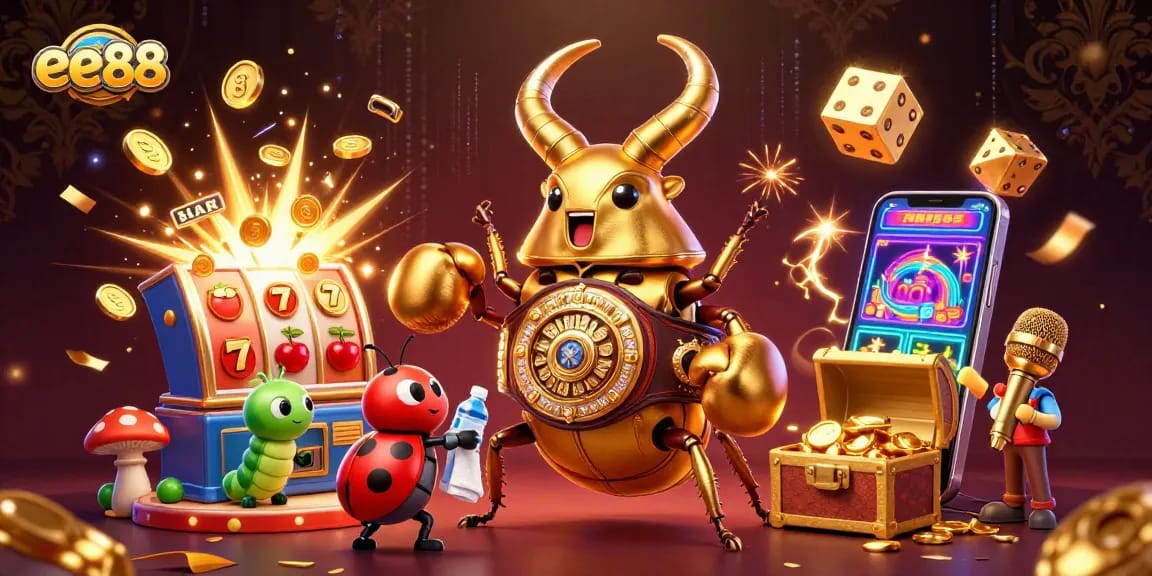 Experience exciting jackpots at ee88 with vibrant casino elements in this dynamic illustration.