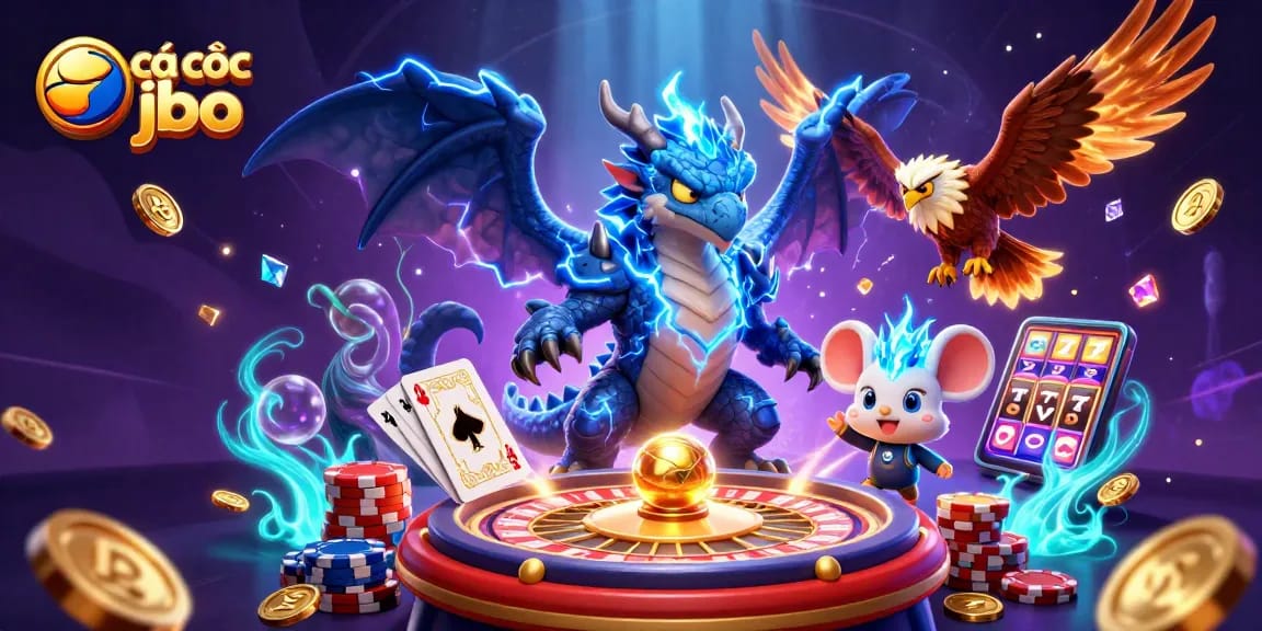 Experience cá cược jbo with dynamic casino elements featuring slots, poker, and vibrant characters.