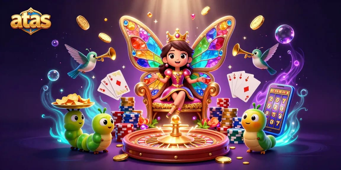 Experience the thrill of atas casino with vibrant games, golden winnings, and magical elements.