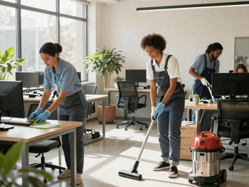 Büroreinigung Göttingen durch ein professionelles Team in einem modernen Büro, das eine saubere und einladende Arbeitsumgebung schafft.
