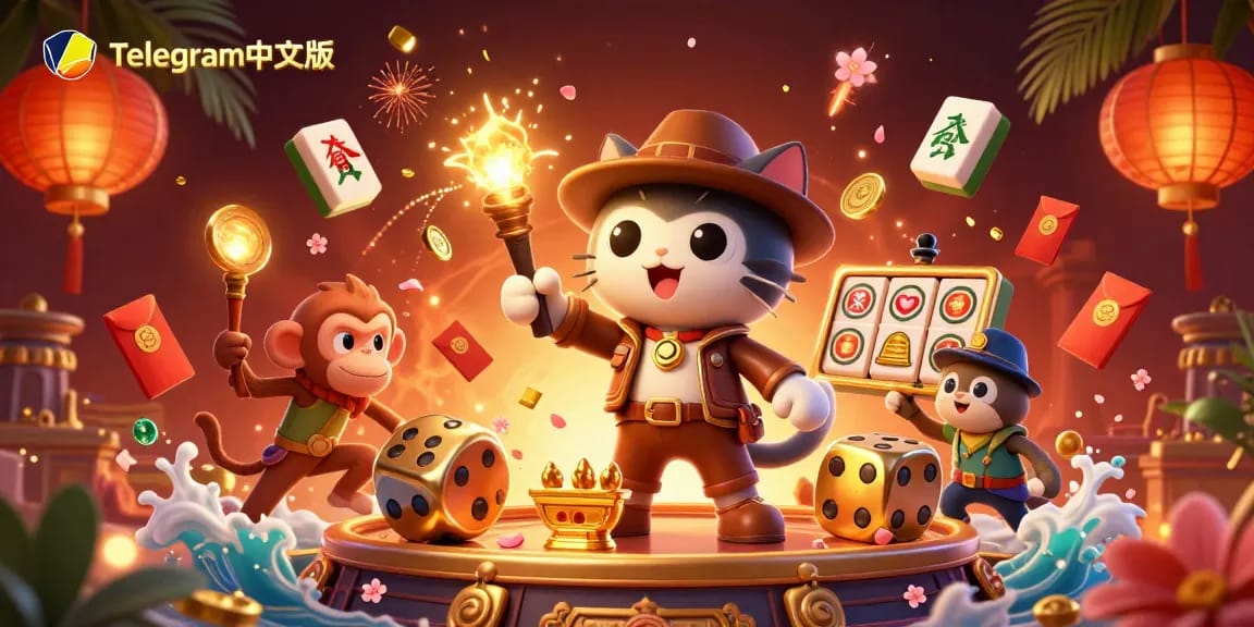与Telegram中文版互动,猫考古学家在生动的赌场主题场景中发现宝藏。