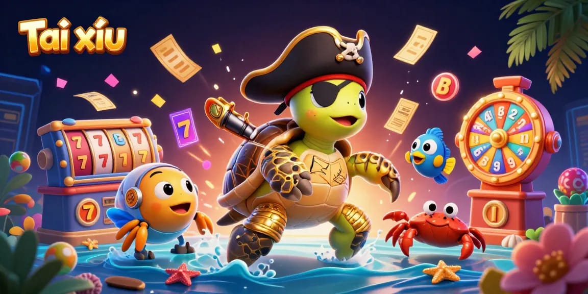 Engage in Tài xỉu action with colorful casino elements and dynamic characters in a vibrant 3D scene.