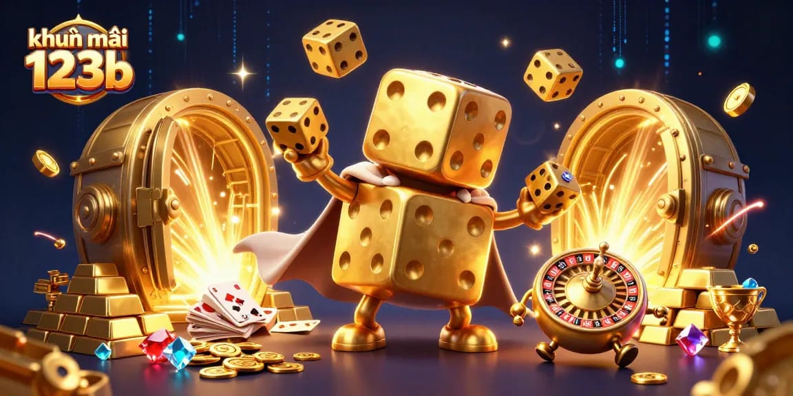 Experience exciting khuyến mãi 123b with this dynamic casino-themed illustration showcasing rich rewards.