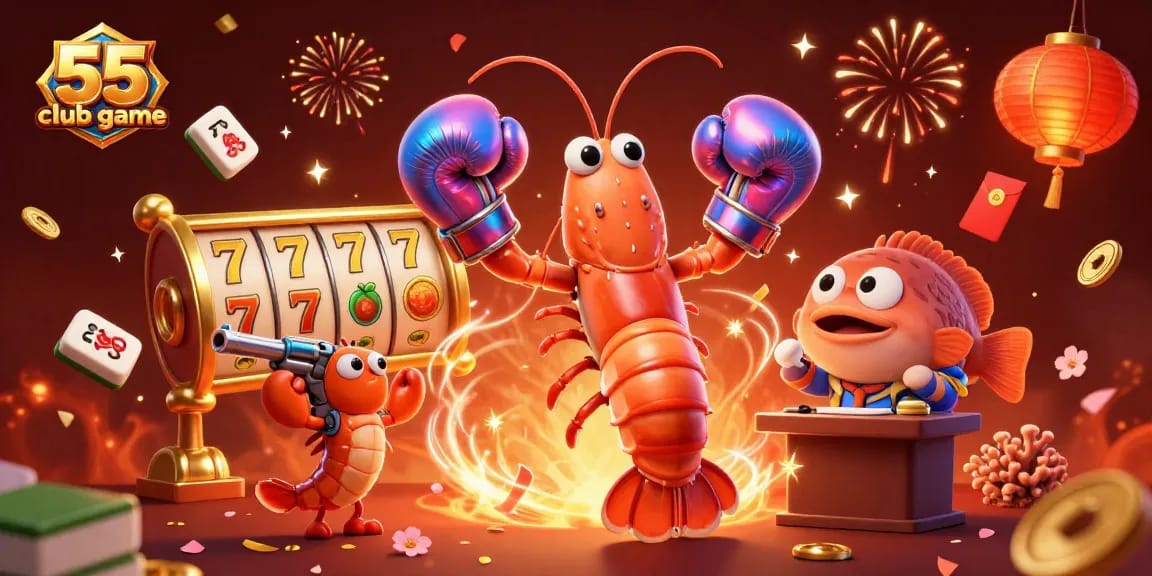 Experience thrilling action in the 55 club game with vibrant casino elements in a dynamic illustration.
