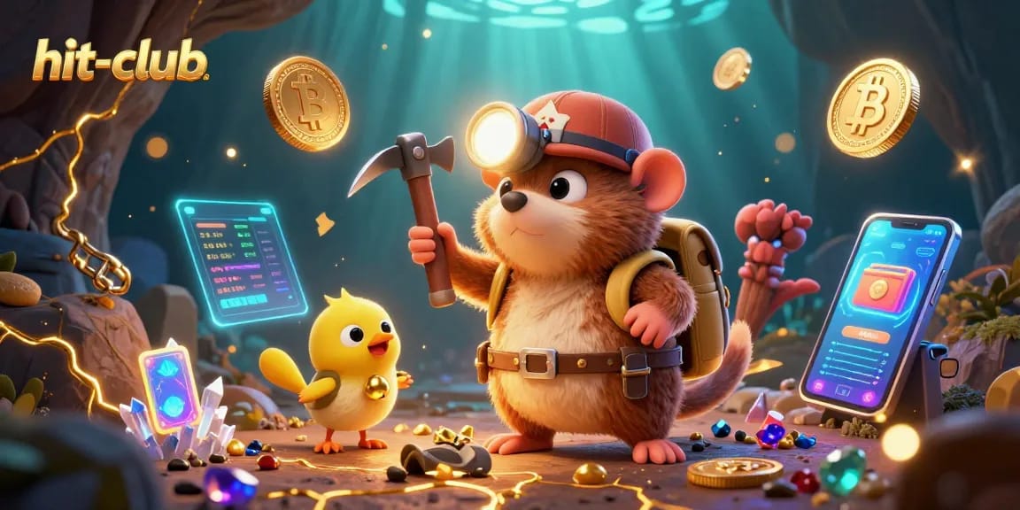 Join the excitement at hit-club with a treasure hunter mole and canary amidst golden gems.