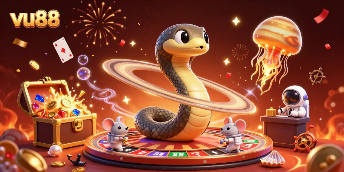 Experience exciting betting action at vu88 with cartoon characters in a vibrant cosmic casino.