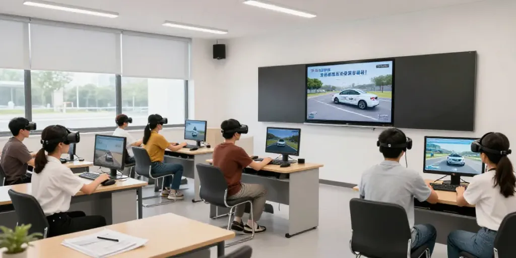 Fahrstunden Zürich: Hochmoderne Fahrschule mit digitalem Unterrichtsraum und praxisnahen Simulationen für angehende Fahrer.