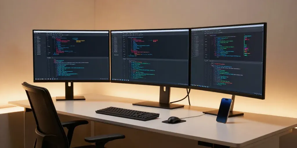 Gadgets zur Softwareentwicklung und KI-Technologie in einem modernen Büro.