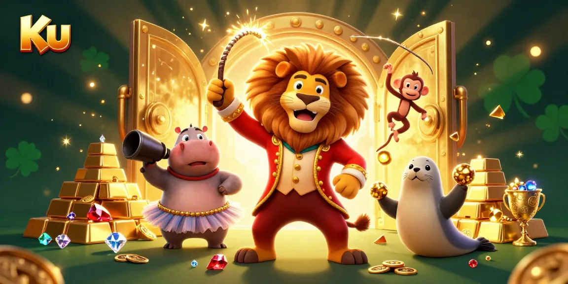 Experience thrilling gameplay at Ku's casino with vibrant characters and golden treasures.
