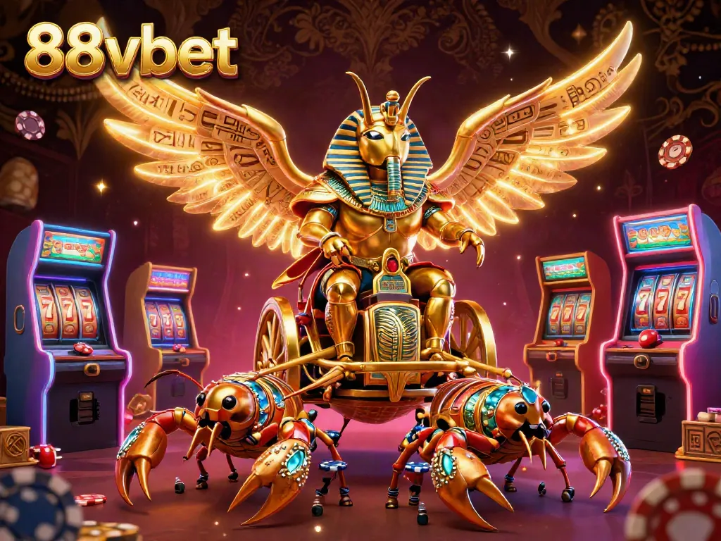 Win big with 88vbet's vibrant 3D casino scene featuring jackpot slots and dynamic gaming elements.