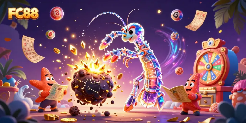 Experience excitement at FC88 with vibrant lottery elements and a cosmic gaming theme.