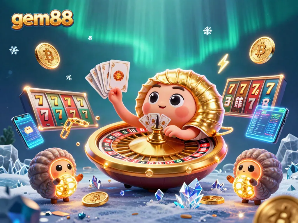 Experience the excitement of gem88 with a stunning illustration of a giant nautilus and vibrant casino elements.