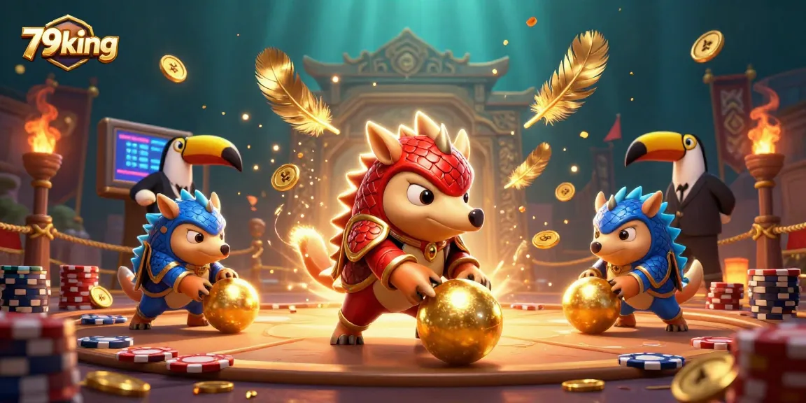 Spin and roll with 79king's pangolin rivals as they battle in a vibrant 3D casino world.