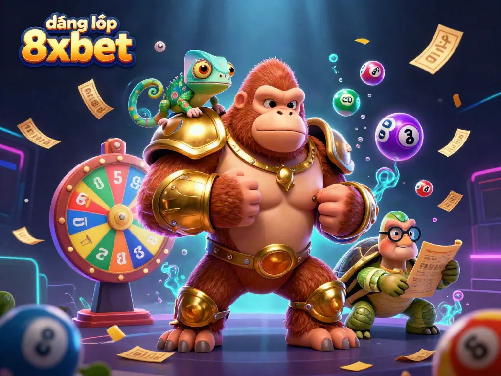 Join the excitement with đăng nhập 8xbet and vibrant lottery elements in this 3D casino illustration.