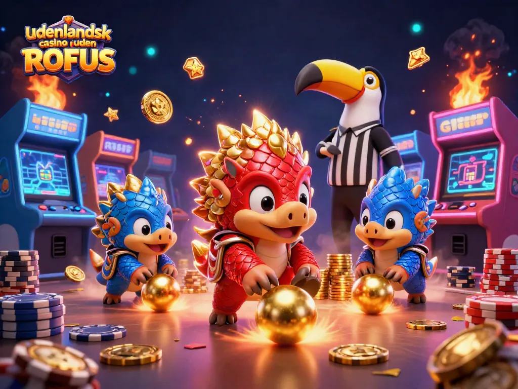 Engage with udenlandsk casino uden ROFUS through vibrant 3D pangolins rolling golden balls in a casino scene.