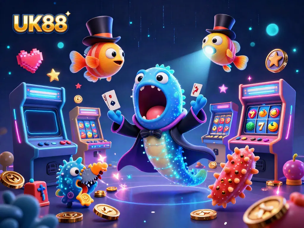 Experience excitement with UK88, showcasing a vibrant underwater casino magic scene featuring playful characters.