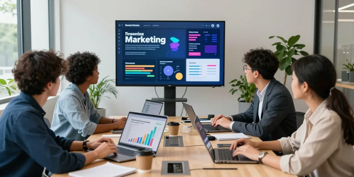 Team, das Online-Marketing-Taktiken in einem modernen Büro strategisiert.