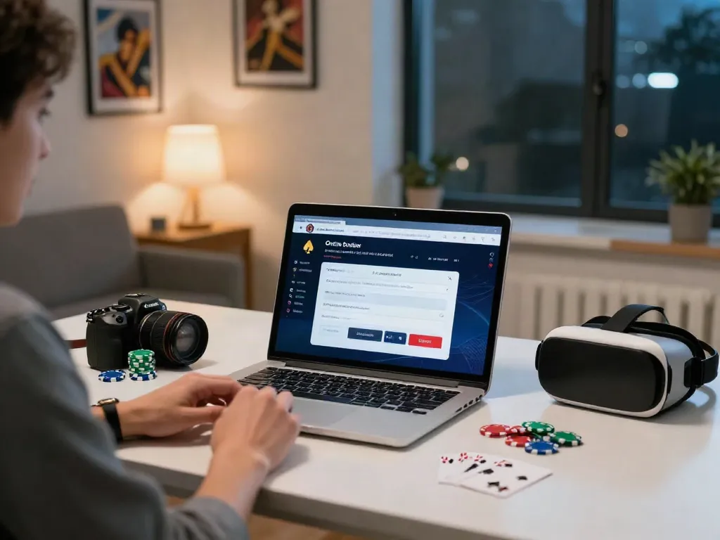 Registrierung für eine sichere Anmeldung in einem Online-Casino am modernen Schreibtisch mit persönlicher Atmosphäre.