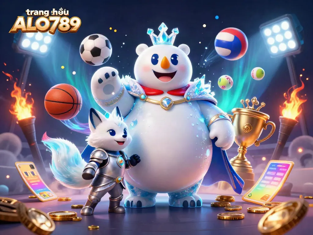 Experience thrilling gameplay at trang chủ ALO789, featuring a 3D polar bear character and vibrant sports elements.