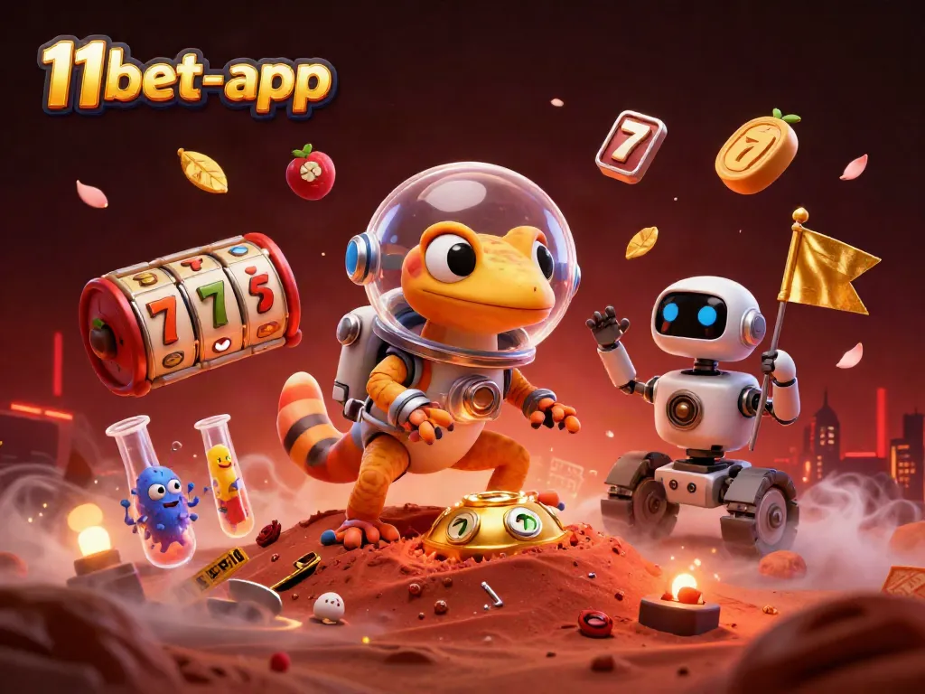 Experience the excitement of the 11bet-app with this vibrant 3D casino illustration showcasing thrilling slot games.