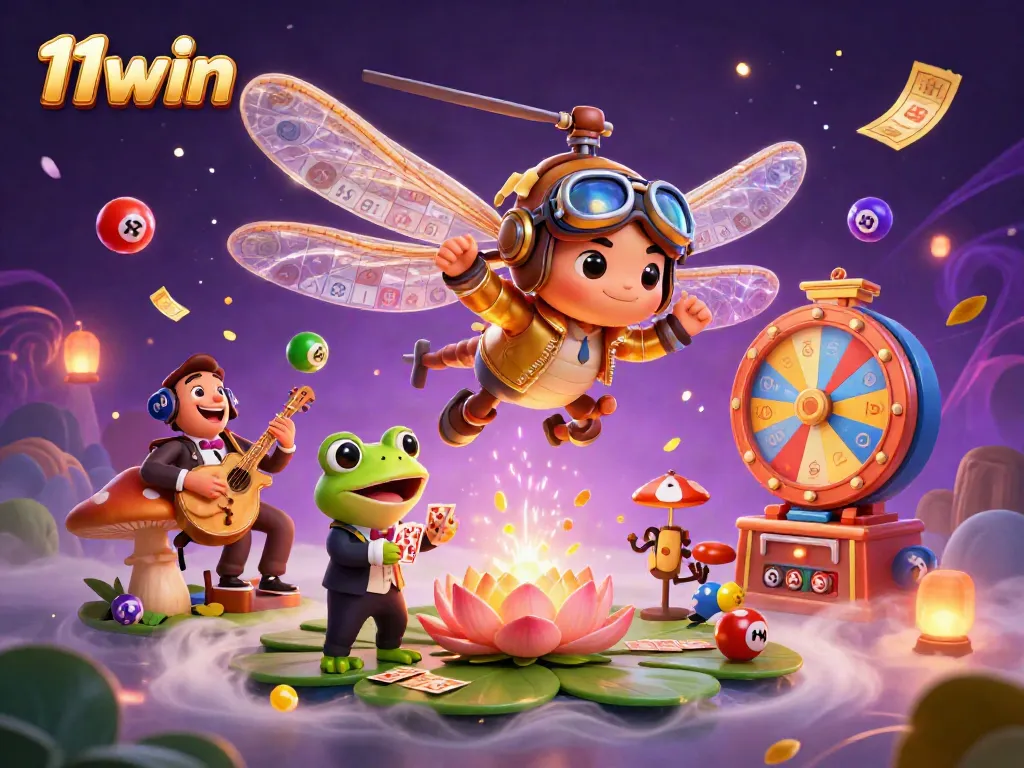 Experience vibrant gaming action with 11win in a whimsical 3D casino scene.