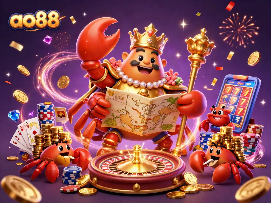 Experience the excitement of ao88 with golden crab emperor leading a vibrant casino scene.