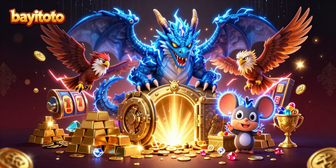 Experience exciting wins with bayitoto in a lavish online casino scene featuring slot reels and magic.