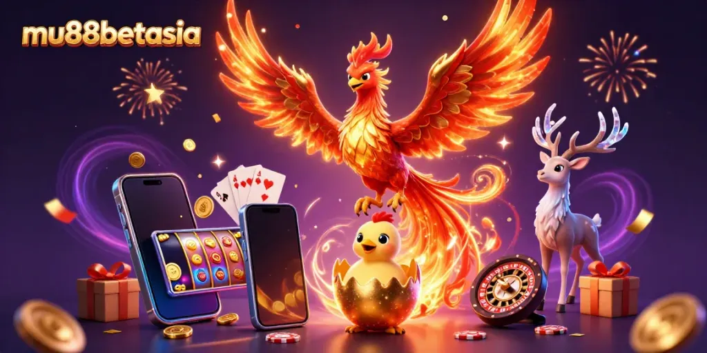 Experience the thrill at mu88betasia with a vibrant 3D illustration of winning moments.