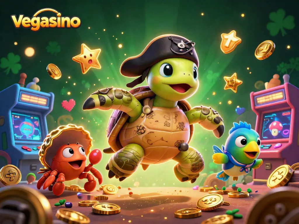 Experience thrilling games at vegasino with characters above treasure in an intense casino scene.