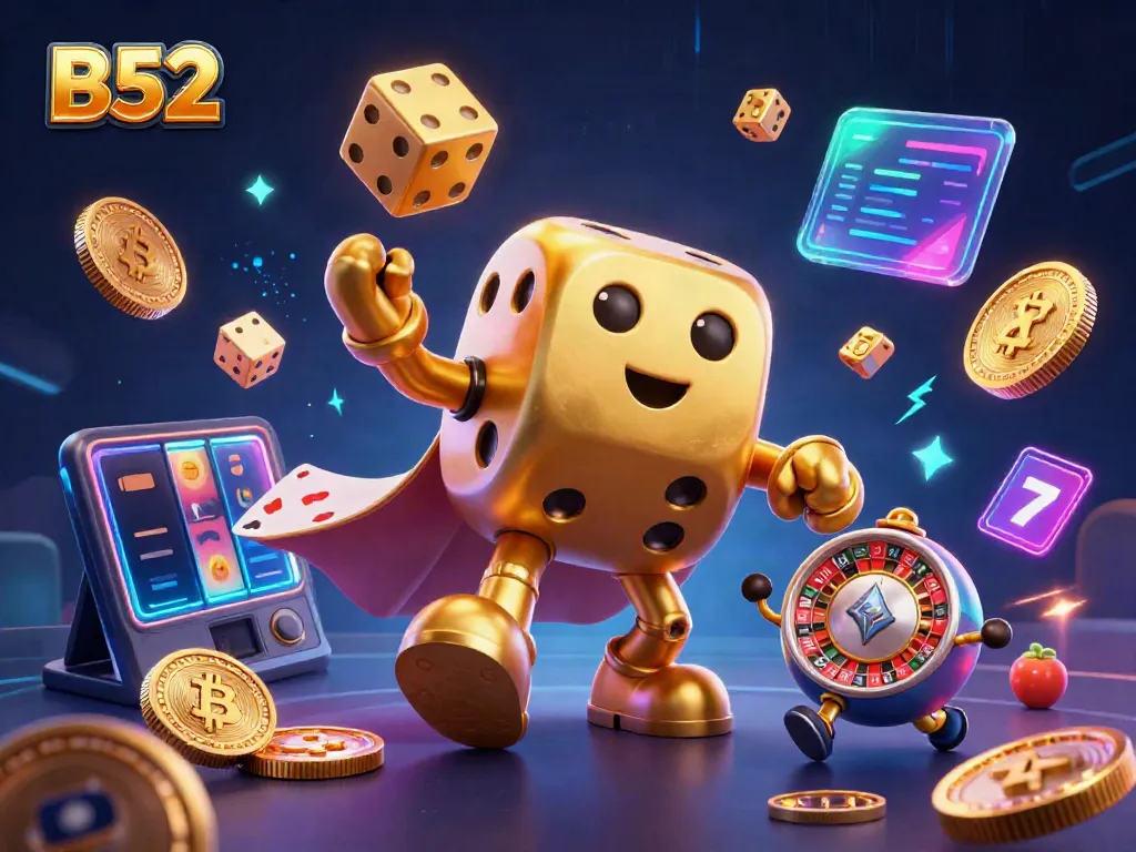Experience thrilling gaming at B52 with a lively scene of golden dice and crypto coins.