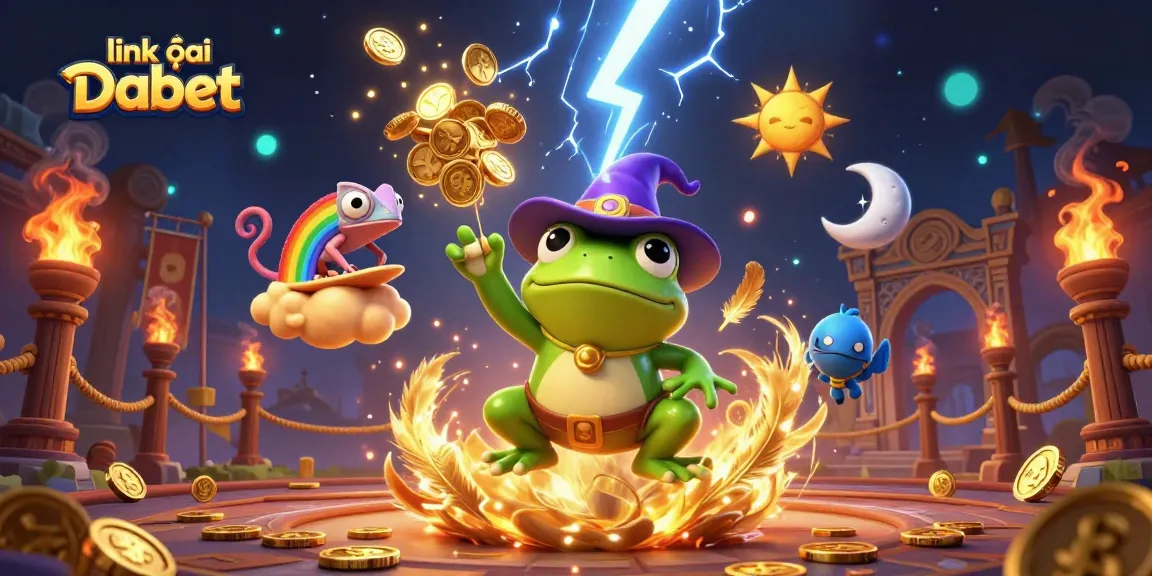Experience the magic of online gaming with "link vào Dabet" showcasing a whimsical casino storm.