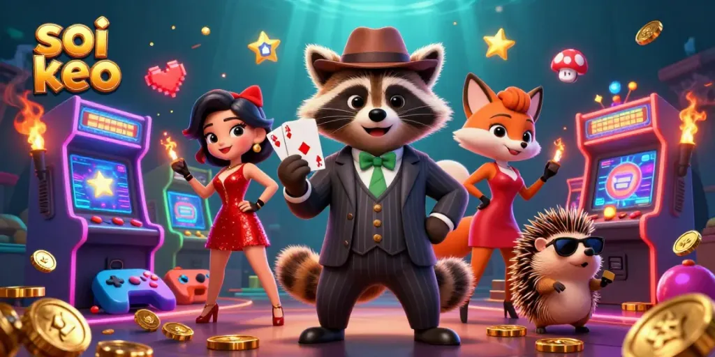 Soy keo strategies illustrated with cartoon raccoon and vibrant casino elements.