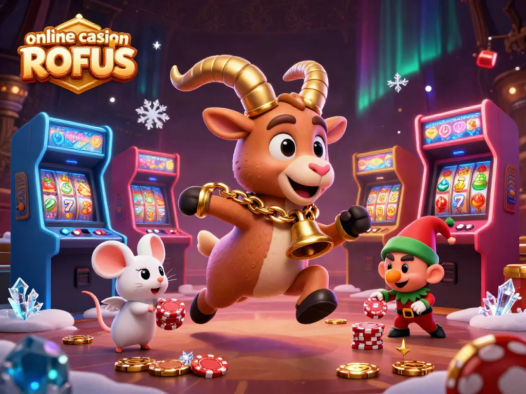 Engage in thrilling experiences at the online casino uden ROFUS with festive characters and lively gaming elements.